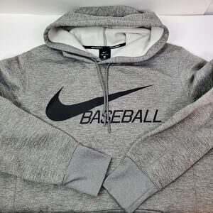 Nike Baseball Hoodie Men’s Medium Gray Pullover Sweatshirt Swoosh Logo Athletic